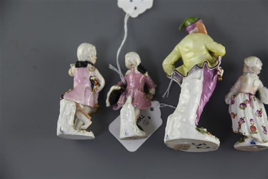 A Meissen figure of a baker and six Meissen Cupid in Disguise figures, all c.1750-70, 13.5cm and approx. 9cm (faults)